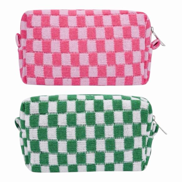 Lot of 4 SOIDRAM Tweens Checkered Cosmetic Cases Pink Plaid & Green Plaid NIP - Picture 12 of 16